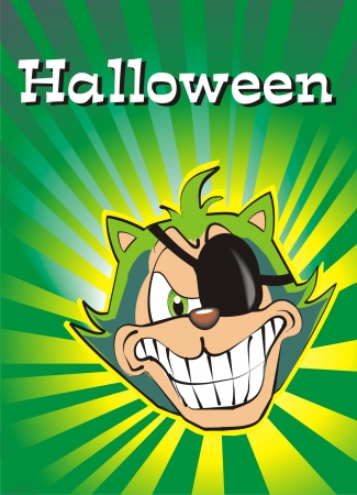 Halloween Postcard with a terrific green cat, very bad.のイラスト素材