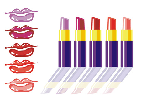 Five samples of colors in tubes of lipstickのイラスト素材