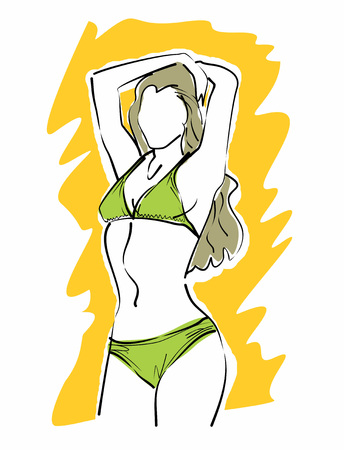 Linear sketch of a girl in green bikiniのイラスト素材