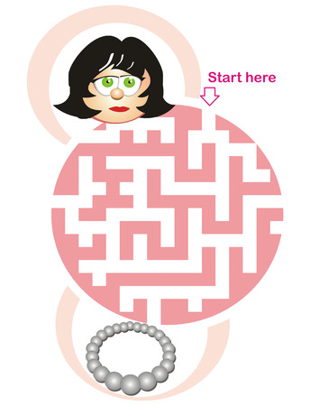 Maze game for kids: Help the woman find the way to the necklace!のイラスト素材