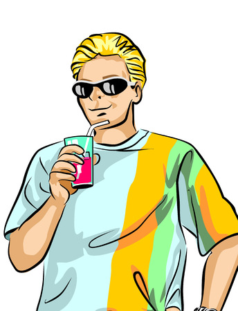 Full length portrait of young guy with a sunglasses.のイラスト素材