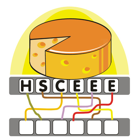A funny and didactic game for children: Find out the correct word by following the lines and adding the letters in the blank squares!のイラスト素材