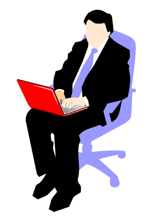 Businessman sitting at the chair and working on a laptop computer.のイラスト素材
