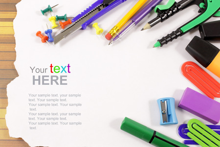 Back to school concept. School stationery isolated over white with copyspace.の写真素材
