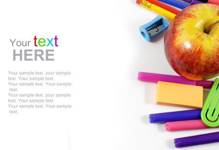 School stationery isolated over white with copyspace.の写真素材