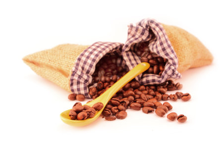 Coffee bags isolated on whiteの写真素材