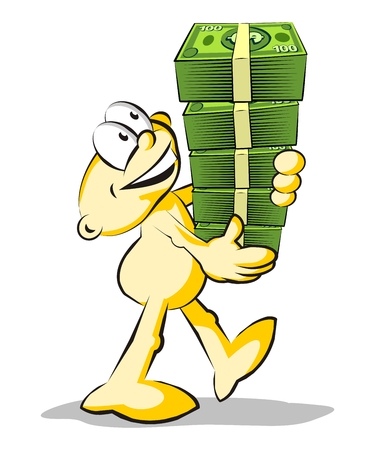 Conceptual image about money and business. Illustration of a man with lots of money in their hands. Hands with a pile of cash.のイラスト素材