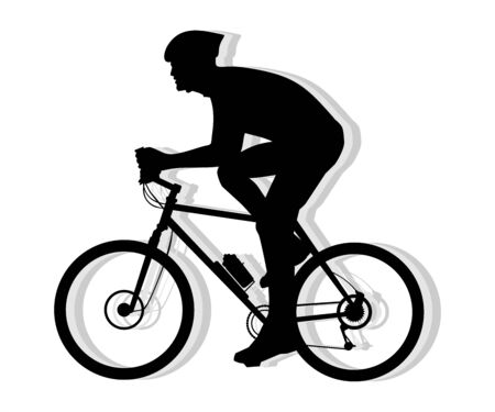 Silhouette of a man biker with helmet biking isolated against white background.のイラスト素材