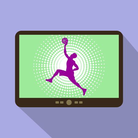 Watch sports on tablet. Silhouette of a man playing basketball.のイラスト素材