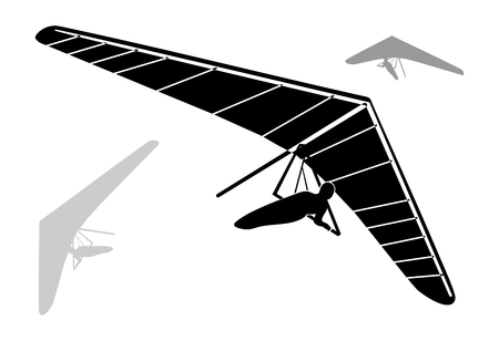 Three Hang Glider Silhouettes on white backgroundのイラスト素材