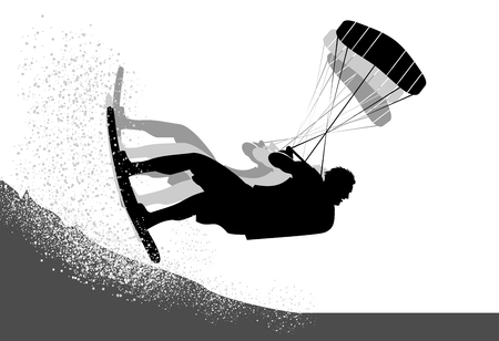 Extreme kite surfer silhouette flying and jumping on the wavesのイラスト素材