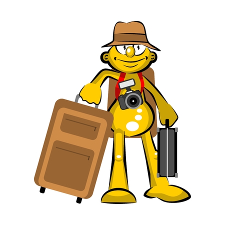 Tourist with suitcases. Conceptual illustration about tourism and travelのイラスト素材