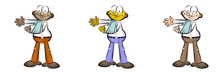 Men with broken and plastered arms.Isolated on white background. Multiracial Cartoon conceptual illustration.のイラスト素材