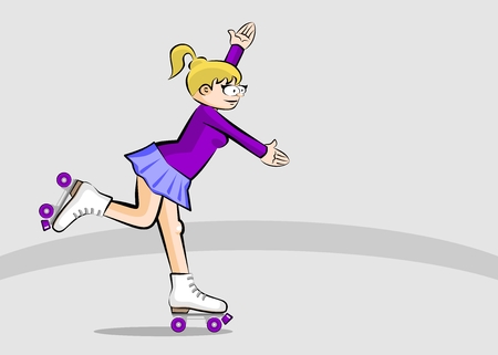 Blonde girl on roller skates. Conceptual illustration about figure skating on wheelsのイラスト素材