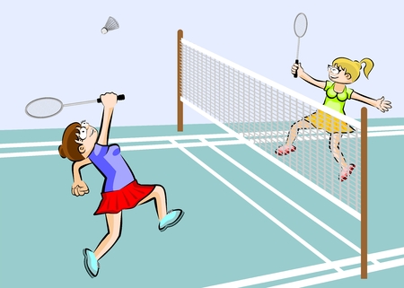 Women playing badminton. Conceptual sport illustration.のイラスト素材