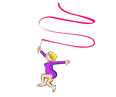 Woman Rhythmic gymnastics with ribbon - isolated. Conceptual female sport illustration.のイラスト素材