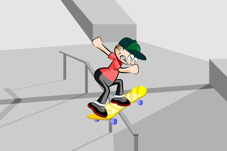 Young boy on skateboard. Conceptual vector illustration.のイラスト素材