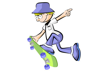 Kid on skatebard isolated on white background. Conceptual vector illustration.のイラスト素材