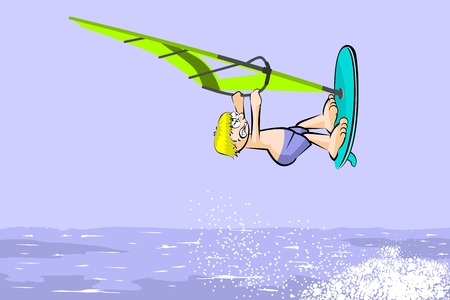Windsurfing jumping on the sea. Summer conceptual vector illustration.のイラスト素材