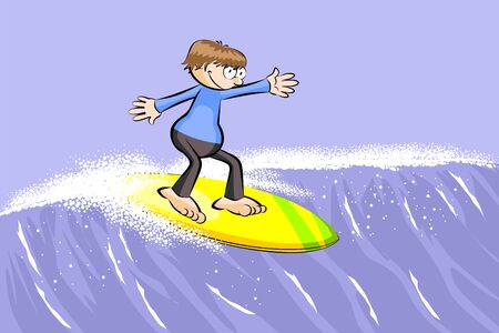 Young surfer man on surfboard riding the wave. Conceptual Vector illustration.のイラスト素材