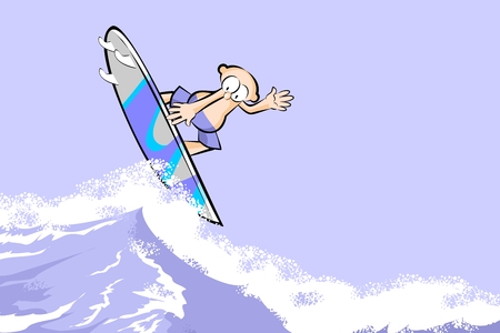 Surfer man on surfboard riding the wave. Conceptual vector illustration.のイラスト素材