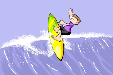 Young surfer man riding the wave. Conceptual vector illustration.のイラスト素材