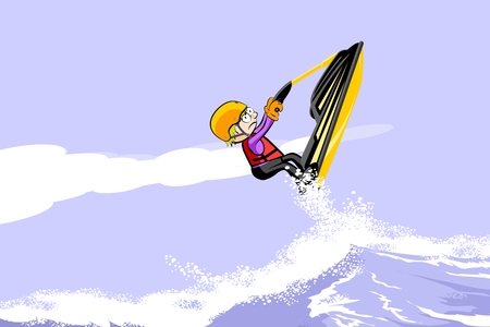 Man jumping with a  jet ski on the sea. Fun conceptual vector illustrationのイラスト素材
