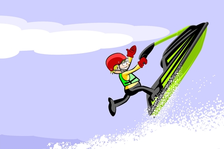 Man jumping with a jet ski on the sea. Fun conceptual vector illustrationのイラスト素材