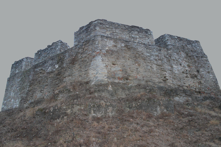 The walls of the ancient fortress on an isolated backgroundの写真素材
