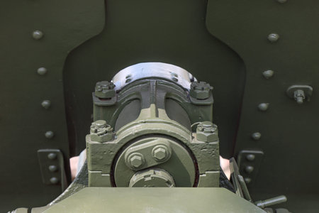 The mechanism of a military, armored cannon.