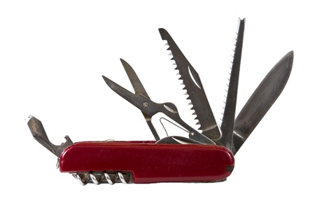 Swiss army knife isolated on a white background.の写真素材