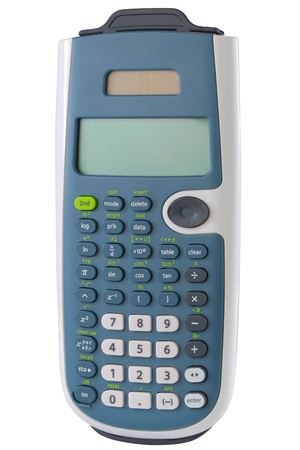 Digital calculator isolated on a white background.の写真素材