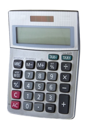 Digital calculator isolated on a white background.の写真素材