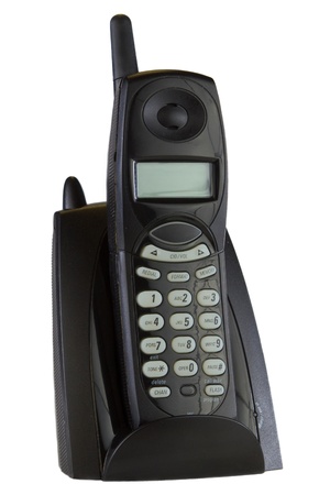 Cordless black phone isolated on a white background.の写真素材