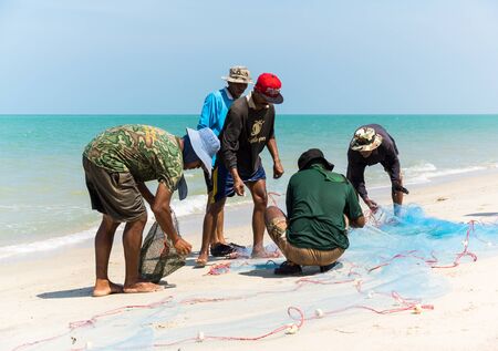 trawler fisherman at ban khok takian, tambon sakaew, amphoe thasala, province nakhon si thammarat, thailandのeditorial素材
