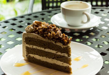 delicious chocolate cake on the coffee breakの写真素材