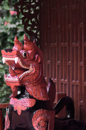 dragon statue in chinese temple, closeup of photo with shallow depth of fieldの写真素材