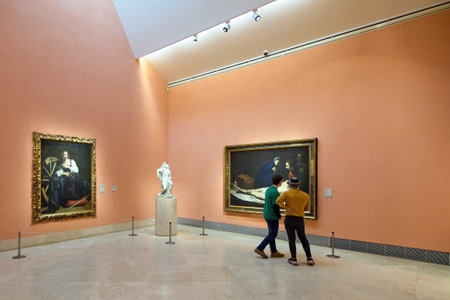MADRID SPAIN - October 24, 2023: Exhibition hall of the Thyssen-Bornemisza National Museum with two...