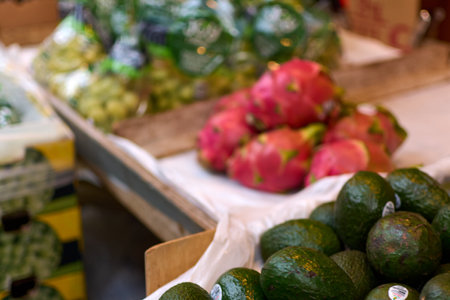 Exotic fruit stall in Chinatown, New Yorkの写真素材