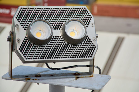 Close up of an industrial projector with LED technology, designed for powerful and efficient...