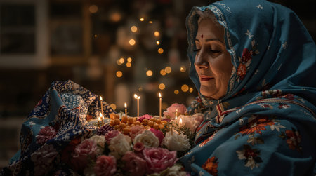 Faith and tradition in a serene Diwali celebrationの素材