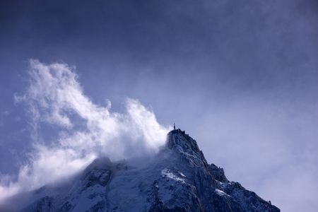 Mount Aguille du Midi at 3842 meters altitute. Mont Blanc massif, Alps. Chamonix, France.の写真素材