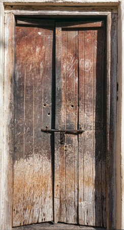 Old dilapidated wooden door. Rajasthan, Indiaの写真素材