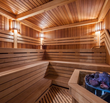 Interior of a wooden saunaのeditorial素材