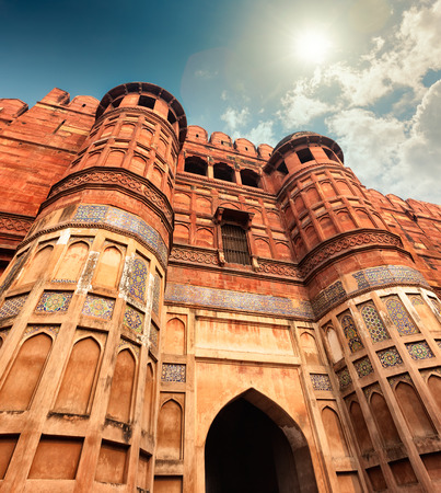 Agra Fort, is a monument, in Agra, Uttar Pradesh, India. The fort can be more accurately described as a walled city.の写真素材
