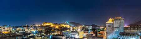 Udaipur at night, Panorama. Udaipur, Rajasthan, India, Asiaの写真素材