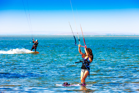 Young woman kitesurferのeditorial素材