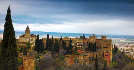 Spain, Andalusia / Granada - March 17, 2018: Alhambra - ancient arabic fortress and architectural and park ensemble located on a hilly terrace in the eastern part of Granada in Southern Spain in Andalusia.のeditorial素材