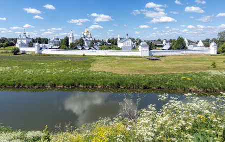 Panoramic view of the Pokrovsky Monastery standing on the Kamenka river in Suzdal, which is part of the Golden ring of Russiaの写真素材