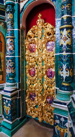 NEW JERUSALEM, ISTRA, RUSSIA - MARCH 9, 2019: Interior and decoration of Resurrection Cathedral of New Jerusalem Monastery, which was built in 1656-1685 and Is unique monument of Russian architectureのeditorial素材